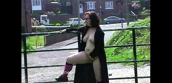  Fat amateur flasher Nimue naked in public and outdoor masturbation of ugly exhib